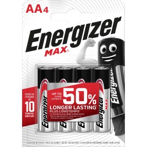 Energizer Max AA Batterie, confezione da 4, batterie alcaline per dispositivi.