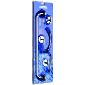 Set accessori da parete t.b.t., cromato, composto da maniglione, anello portasciugamani e ganci.