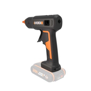 Pistola per colla a caldo a batteria WORX con batteria Power Share 20V. Ideale per l'artigianato.