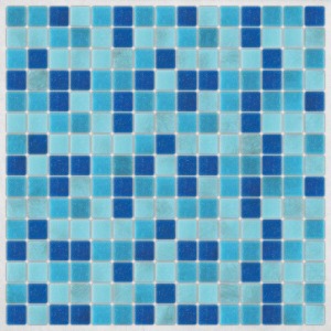 Piastrelle a mosaico quadrate blu t.b.t. per decorazione murale.
