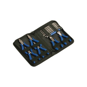 Set meccanico LUX Classic, 14 pezzi in custodia di pelle: pinze, cacciaviti e inserti per lavori di precisione.