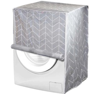 Copertura per lavatrice con motivo a zigzag grigio per lavatrice a carica frontale.