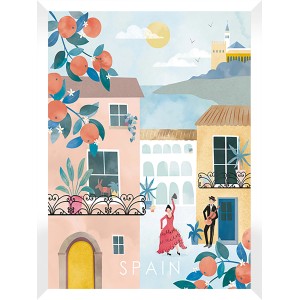Quadro Quadri con motivo Spagna: case, ballerini, aranci e mare.