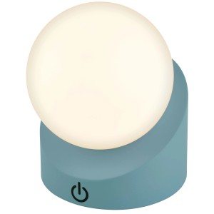 Lampada da tavolo LED blu con paralume rotondo e luminoso.