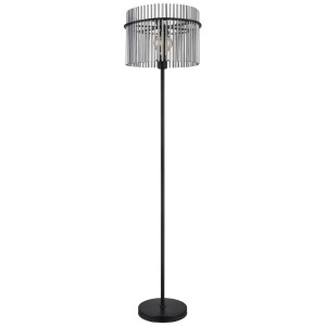 Lampada da terra Globo Gorley, nero/fumè, Ø 38cm. Lampada da terra di design con struttura in metallo e paralume.