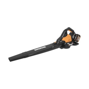 Soffiatore a batteria Worx, nero e arancione.
