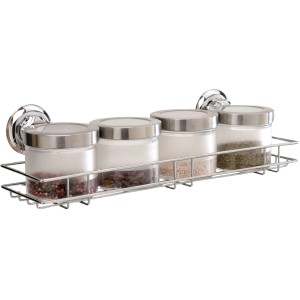Portaspezie cromato con 4 barattoli, categoria accessori da parete.