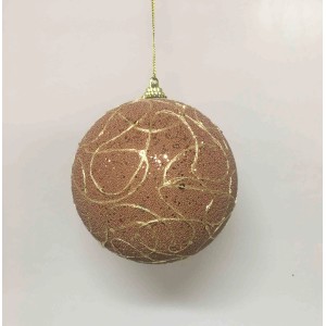 Palla di Natale rosa con decorazioni glitter oro, ornamento festivo per l'albero.