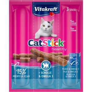 Vitakraft Cat Stick Platessa & Omega 3, 3 pezzi. Snack per gatti al pesce per pelle e pelo sani.