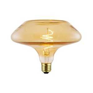 Lampadina LED E27 decorativa con vetro ambrato e filamento.