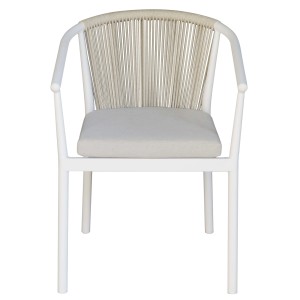 Sedia giardino contract Bco winker alluminio bianco corda beige cuscino beige