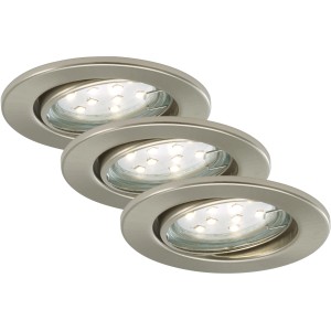 Briloner Set 3 faretti LED da incasso, nickel opaco, orientabili. Faretti da soffitto per interni.