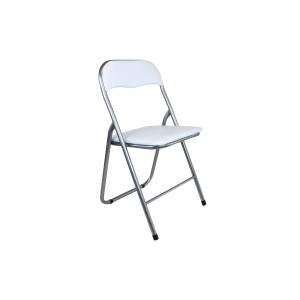 Sedia pieghevole bianca. Ideale per piccoli spazi. Pratica sedia pieghevole per gli ospiti.
