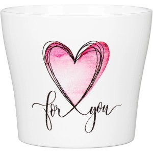 Vaso per fiori Scheurich With Love, bianco con cuore rosa e scritta 'for you'.