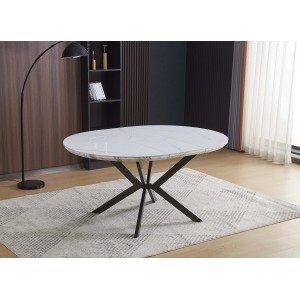 Tavolo rotondo allungabile Evelina marmo bianco lucido 120x120x76 cm