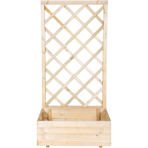 Fioriera in legno con traliccio per esterni.