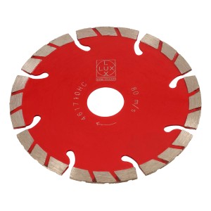 Disco diamantato LUX Turbo, 115 mm, per smerigliatrici angolari. Disco rosso con segmenti diamantati.