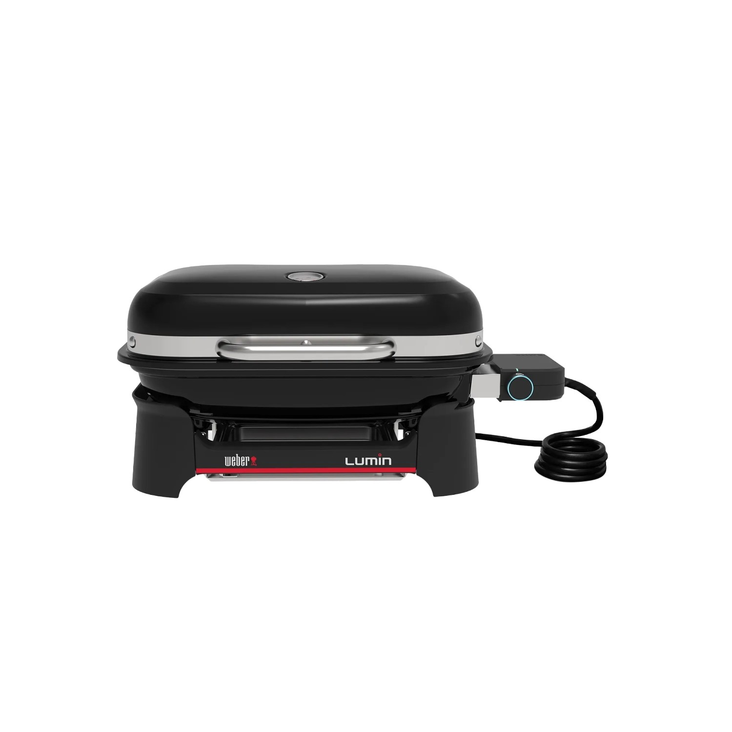 Grill elettrico Weber Lumin Compact nero con coperchio chiuso.