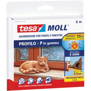 Tesamoll guarnizione per finestre profilo a P, guarnizione in gomma marrone per porte e finestre, 6 m.