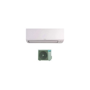 Climatizzatore t.b.t. bianco, composto da unità interna ed esterna.
