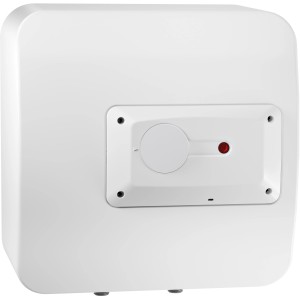 Scaldabagno t.b.t. bianco con comandi e spia rossa.