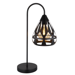 Lampada da tavolo di design nera con paralume in filigrana per una luce d'atmosfera.