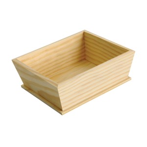 Scatola di legno per forniture artistiche, non trattata, rettangolare.