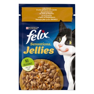 Felix Sensations Jellies cibo umido per gatti con pollo e carote in gelatina.
