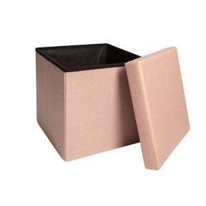 Pouf rosa aperto con coperchio rimosso.