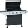 Barbecue a gas t.b.t. con quattro bruciatori, ripiani e mobile base.