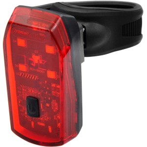 Luce bici rossa t.b.t. con supporto nero per maggiore sicurezza stradale.
