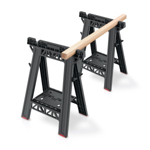 Set 2 cavalletti da lavoro Kistenberg TECH STAND KTSS8060 con asse in legno, ideali per officina e cantiere.