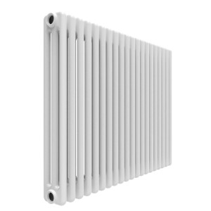 Radiatore t.b.t. bianco con tubi di riscaldamento verticali.