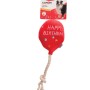 Peluche per cani a forma di palloncino rosso "Happy Birthday" con corda.