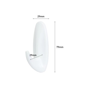 Gancio adesivo bianco t.b.t. con dimensioni (79mm x 29mm) per un facile montaggio a parete.