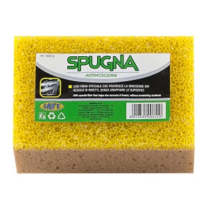 Spugna gialla per auto per la rimozione degli insetti. Spugna per la cura dell'auto.
