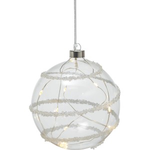 Palla decorativa in vetro trasparente con luci LED e perline decorative per interni.