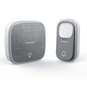 Set campanello wireless Thomson, grigio, con ricevitore e trasmettitore.