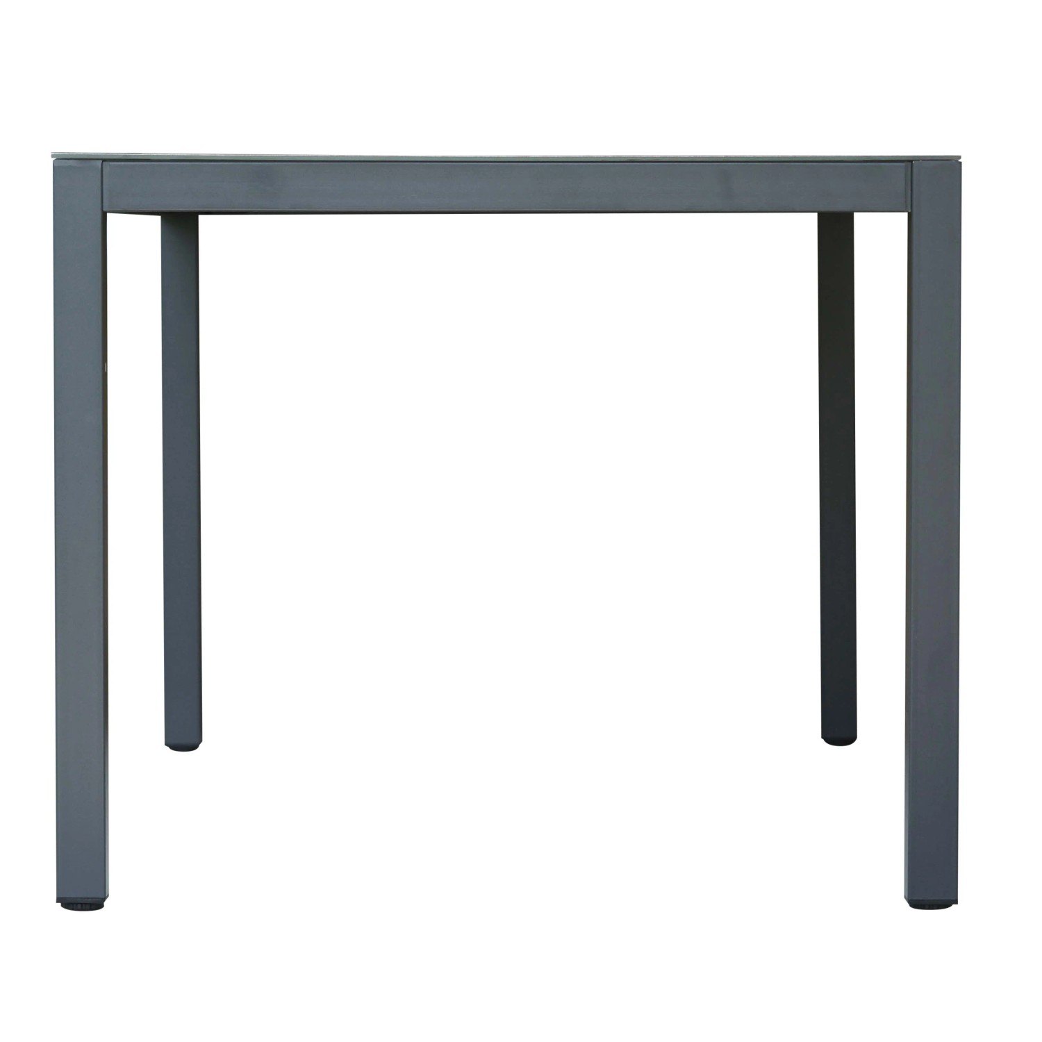 Tavolo grigio da set di mobili da giardino. Design semplice con quattro gambe.
