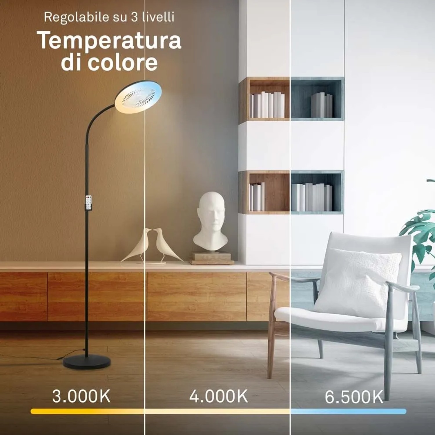 Lampada LED da terra Windy con ventilatore 1380 lm luce calda metallo nero_2