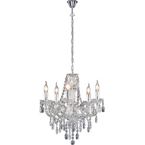 Elegante lampadario trasparente a cinque luci. Ideale per soggiorni e sale da pranzo.