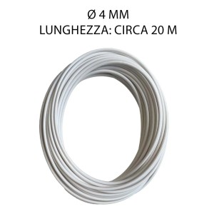 Corda bianca arrotolata, circa 4 mm di spessore e 20 m di lunghezza.
