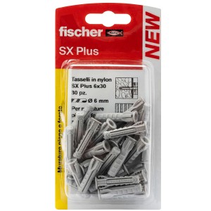 Fischer SX Plus tasselli 6x30 mm, 30 pezzi, in nylon, per fissaggi sicuri.