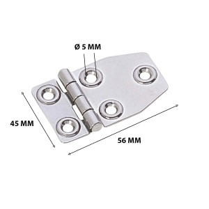 Cerniera in acciaio inox per barche, 45x56mm, accessorio per attrezzatura nautica.