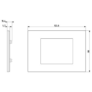 Disegno tecnico di una placca/copertura t.b.t. con dimensioni per interruttori e prese.
