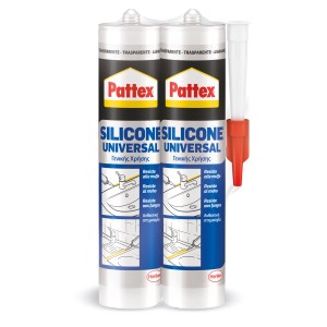 Doppia confezione di silicone universale Pattex, trasparente, con applicatore. Ideale per bagno e cucina.