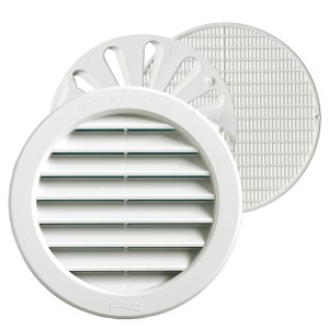 Griglia di aerazione t.b.t. bianca rotonda con lamelle e inserto a griglia.