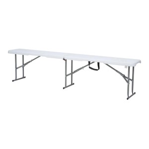 Panca da birreria bianca t.b.t. con telaio in metallo pieghevole per giardino e feste.