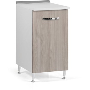Mobile base cucina t.b.t. con anta effetto legno e fianchi bianchi.