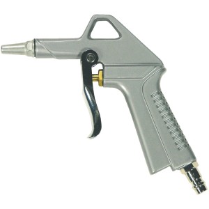Pistola ad aria compressa per accessori compressore, corpo grigio con grilletto argento.